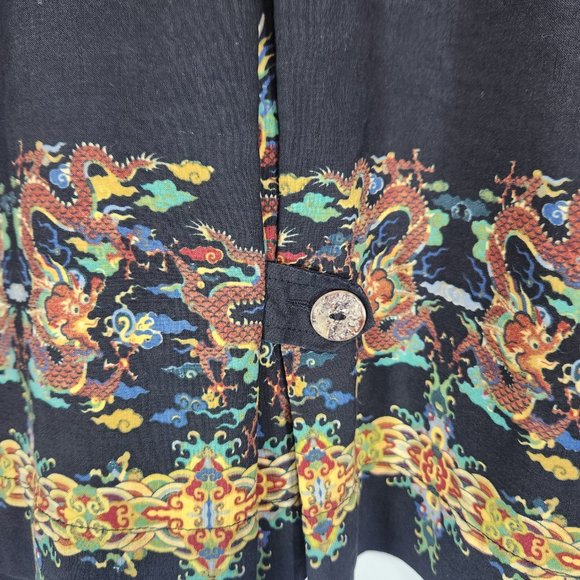 Citron Dragon Silk Linen Tunic Blouse - Picture 6 of 9